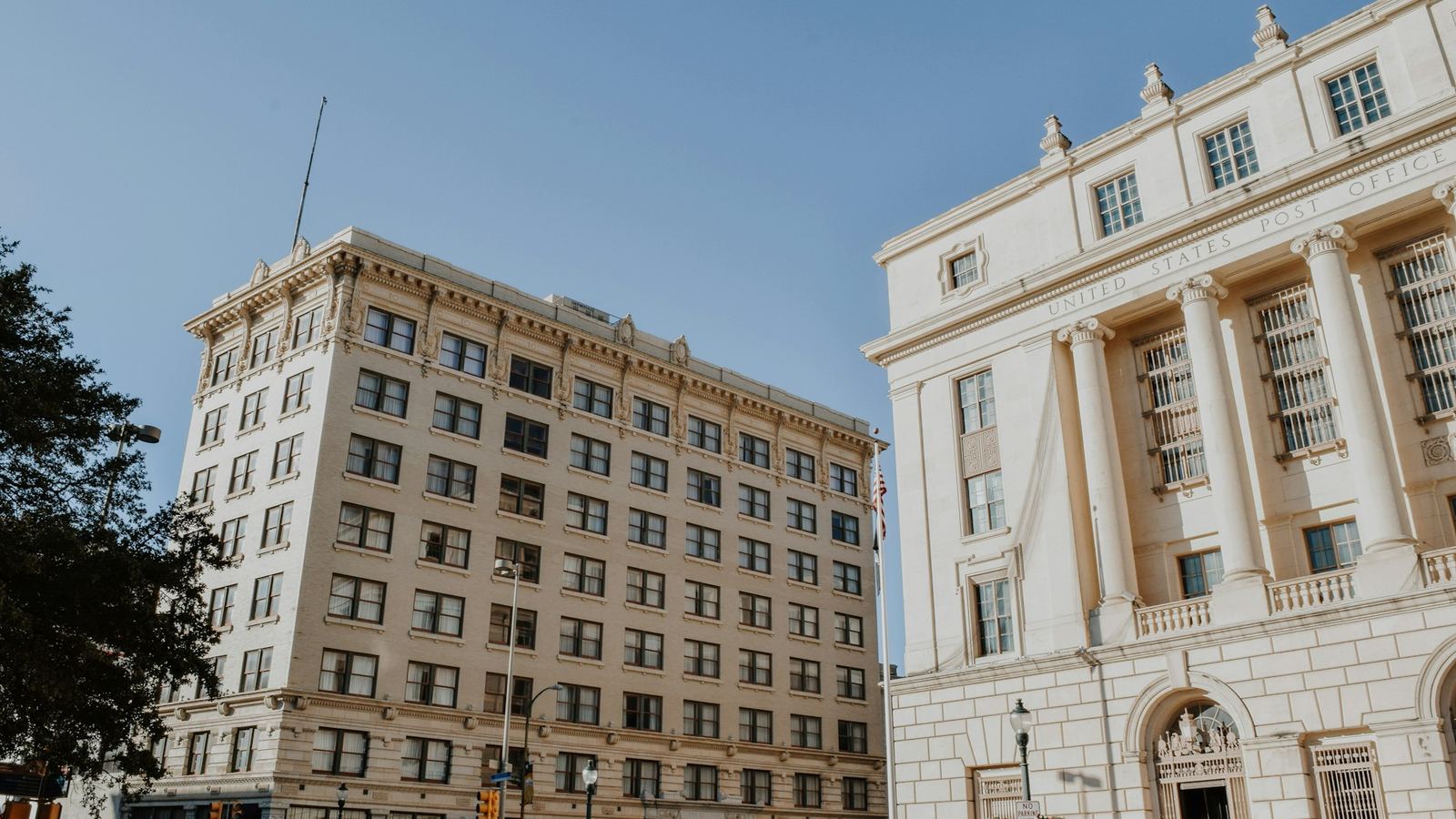 Early twentieth-century office buildings at a downtown San Antonio corner